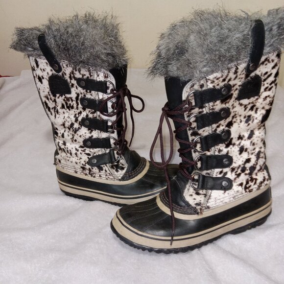 Sorel Shoes - Sorel Joan Of Arctic Reserve Cowhide Snow Boots Fur Cuff Women’s 7 Rare Y2K
